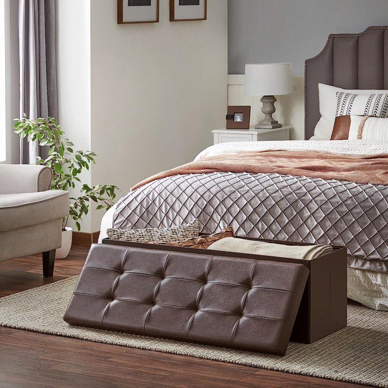 Upholstered Ottoman, Brown Leather Match