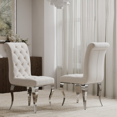 Kiall White and Silver Velvet Dining Room Chairs