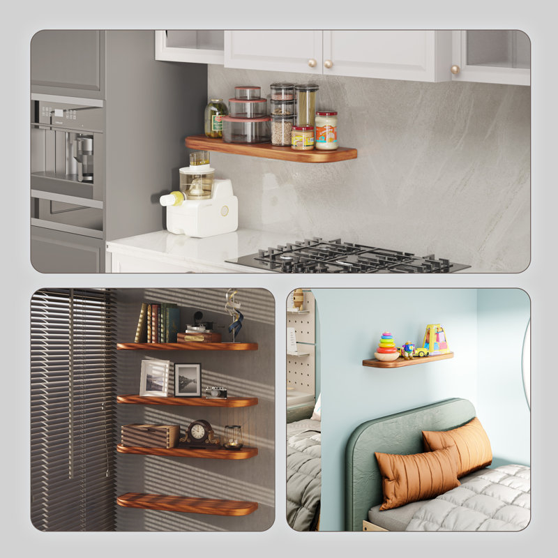 Solid Acacia Wood Floating Shelves Wall Mounted with Round Edge (Set of 2) , 1.18'' H X 24'' W X 7'' D, Brown