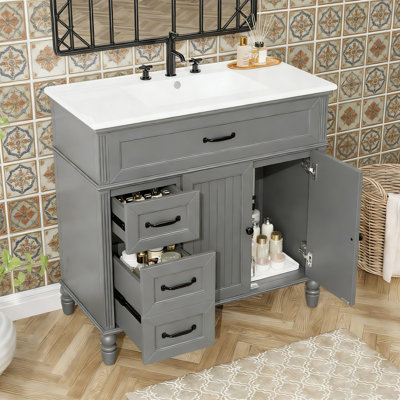Bathroom Vanity with Sink, 2 Drawers and 2 Doors