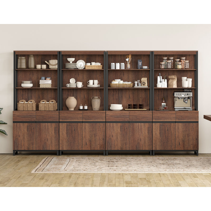 Modern 72" Sideboard With Metal Base And Adjustable Shelves, Multifunctional Buffet Cabinet With Storage And Open Shelves For Dining Room Or Kitchen