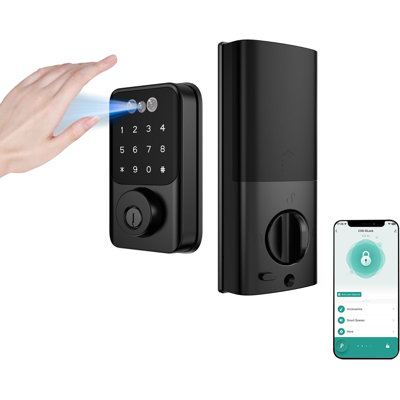 Serrure intelligente noire avec reconnaissance de la veine de paume - Verrouillage intelligent, reconnaissance faciale et serrure de porte d'entrée sans clé à empreinte digitale