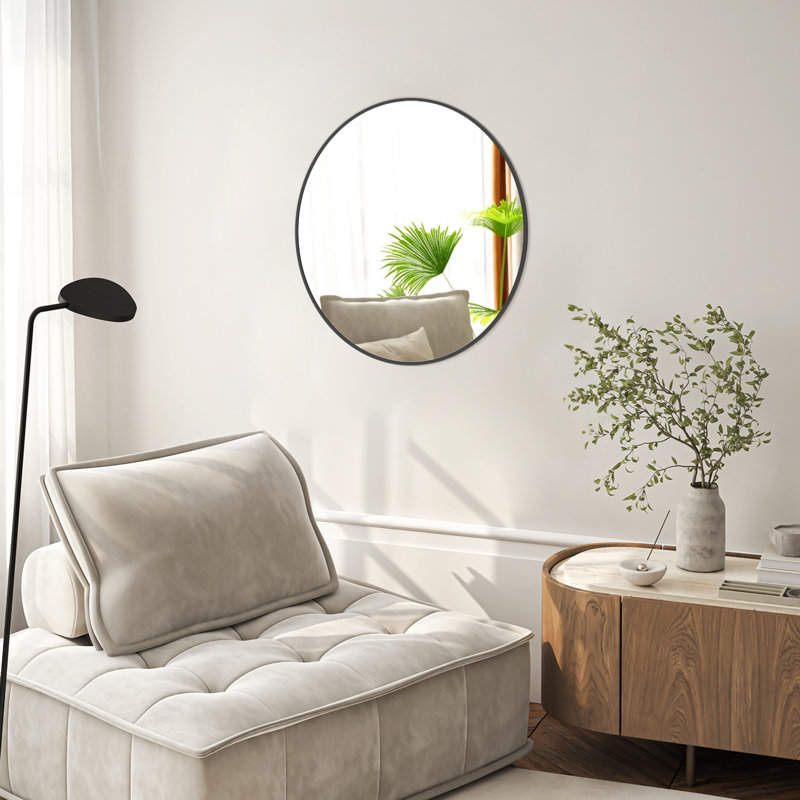 Karrina Round Metal Accent Mirror, 24" x 24", Black