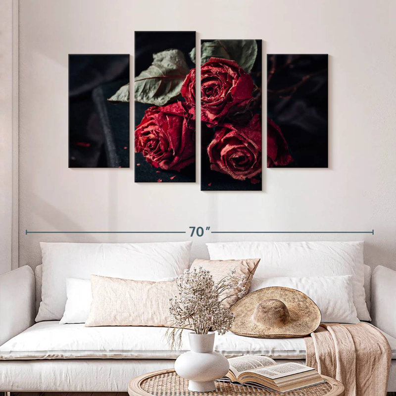 Hitzel roses rouges séchées, H 32 po x l 52 po