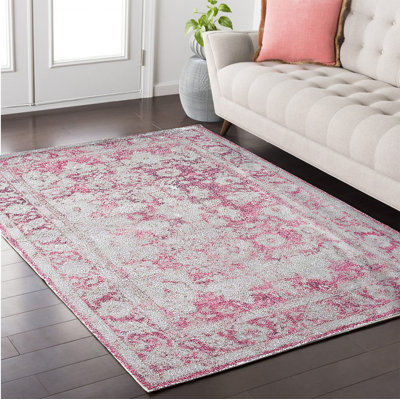 Tapis décoratif rose pâle tissé à plat à la main Kivanc