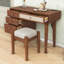 Ensemble de coiffeuse à maquillage en bois rétro avec prise de charge, port USB, 4 tiroirs de rangement et tabouret-1640550197