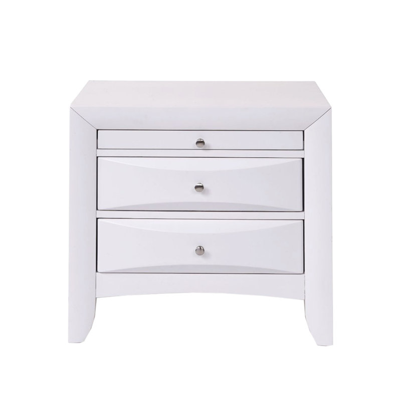 Table de chevet blanche à 2 et 1 plateau pour une atmosphère relaxante dans la chambre à coucher avec 2 sections de tiroir et 1 plateau
