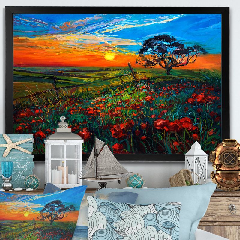 «Red Poppy Fields», reproduction sur toile, Toile avec cadre noir, H 8 po x l 12 po x P 1 po