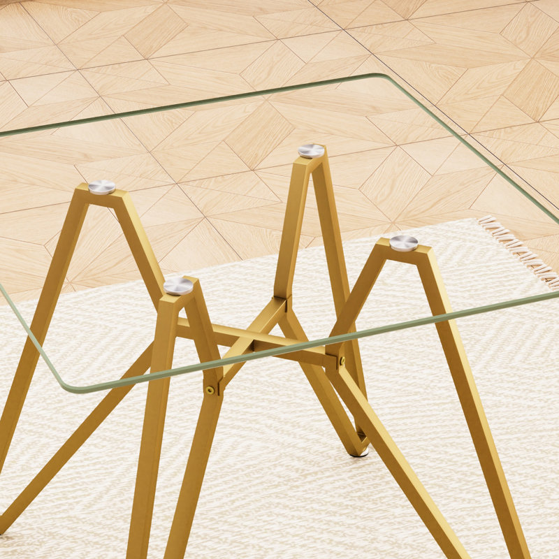 Square Tempered Glass Dining Table for Small Spaces – Sturdy Metal Base, Modern Minimalist Design