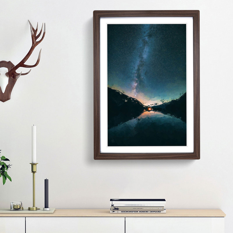 Milky Way Above a Lake in Italy in Abstract - Picture Frame Graphic Art Print, 36cm H x 27cm W x 2cm D, Walnut Framed