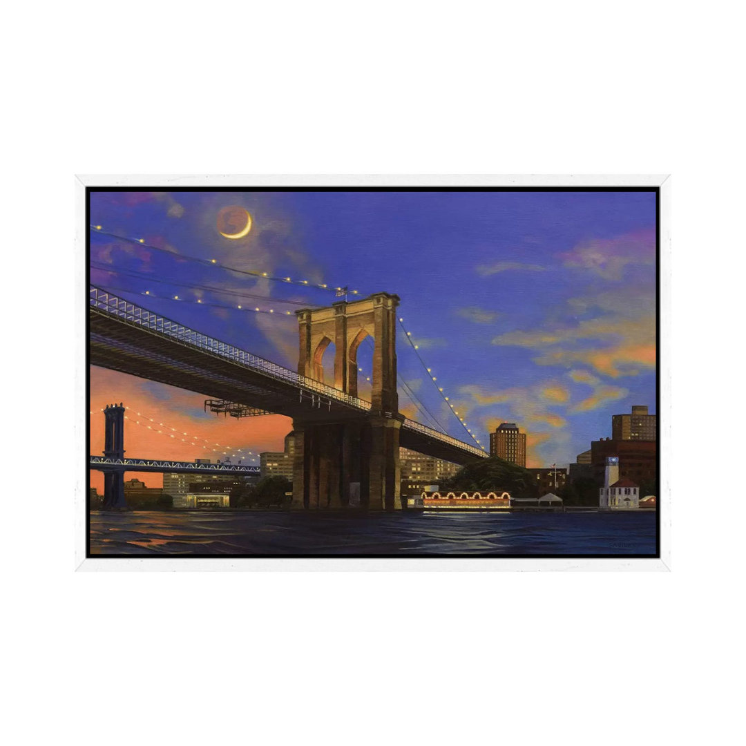 Mondaufgang über der Brooklyn Bridge von Nick Savides - Galerie-verpackte Leinwand Giclée auf Leinwand