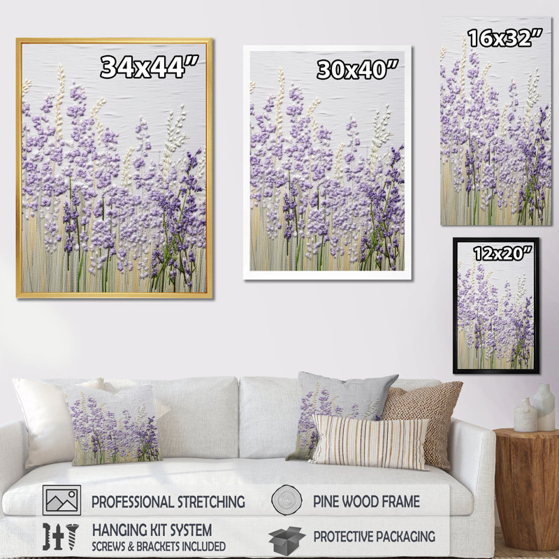 «Violets Minimalisme Dream I» sur toile, Cadre flottant blanc, H 44 po x l 34 po x P 1,5 po
