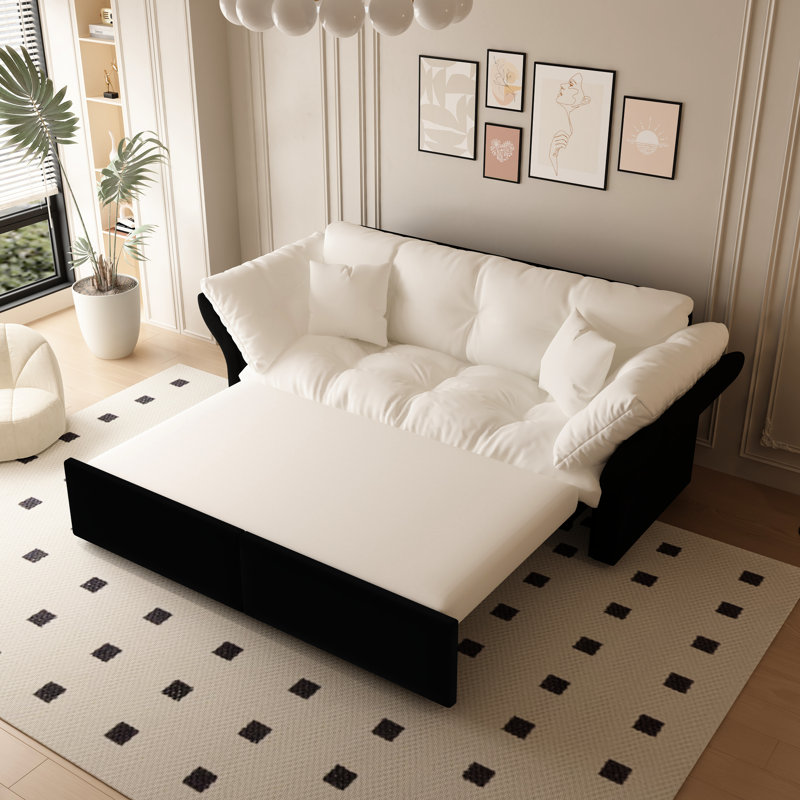 Canapé-lit coulissant 74,8 po avec 2 coussins moelleux, Noir / Beige