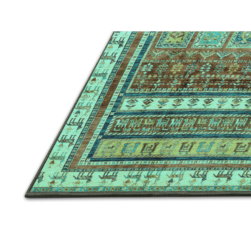 Tapis abstrait bleu / vert / brun Delenn, Rectangle 4 pi x 6 pi