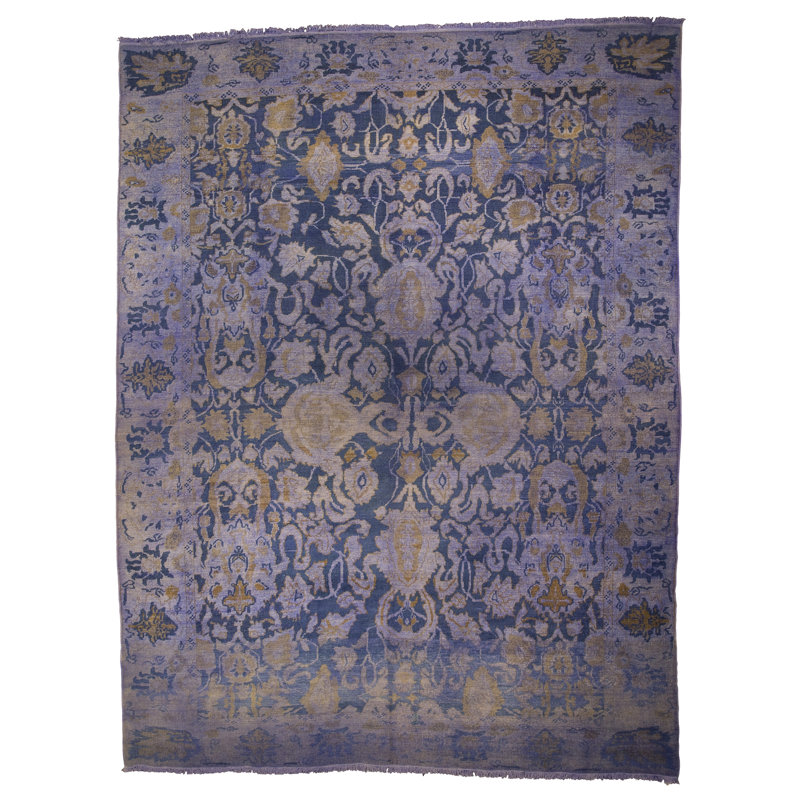 Tapis mauve/beige en laine noué la à la main
