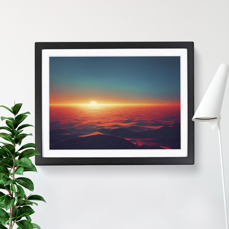 Artistic Ocean Sunset - Single Picture Frame Print, 34cm H x 46cm W x 2cm D, Black Framed