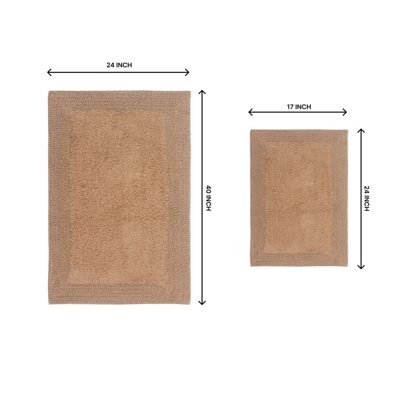 Luxury 100% Cotton Bath Rug (Set of 2) Reversible, Linen, 2PC Set (24"x40", 17"x24")
