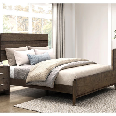 Contemporary Dark Walnut Queen Bed - Panel 1Pc Solid Rubberwood Bedroom Piece With Distinctive Headboard, And Rails. Box Spring Required Classic Finish Item Modern Essential