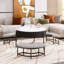 Table basse ronde moderne à plateau relevable avec rangement et 3 poufs, blanc et noir-1078592525