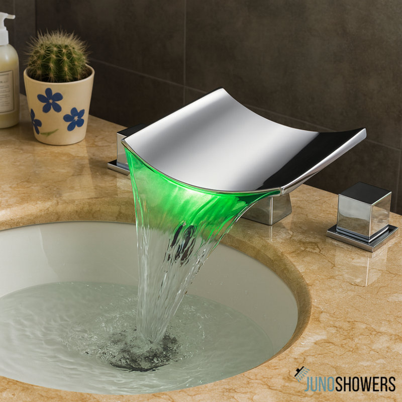 Robinet de lavabo de salle de bain à finition chromée à DEL à deux poignées Juno New Design