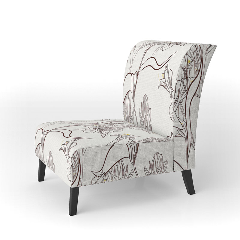 Brechta Vibrant Curve Design II - Velvet Upholstered Modern Slipper Chair, White/Brown