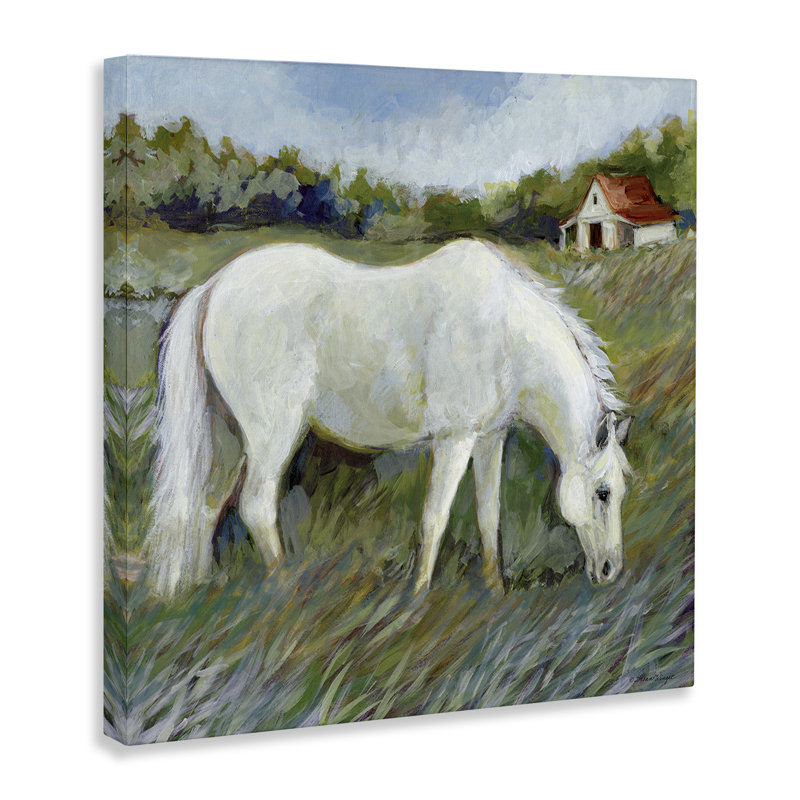 Art mural en toile «White Horse In Field», conception par Susan Winget, H 30 po x l 30 po