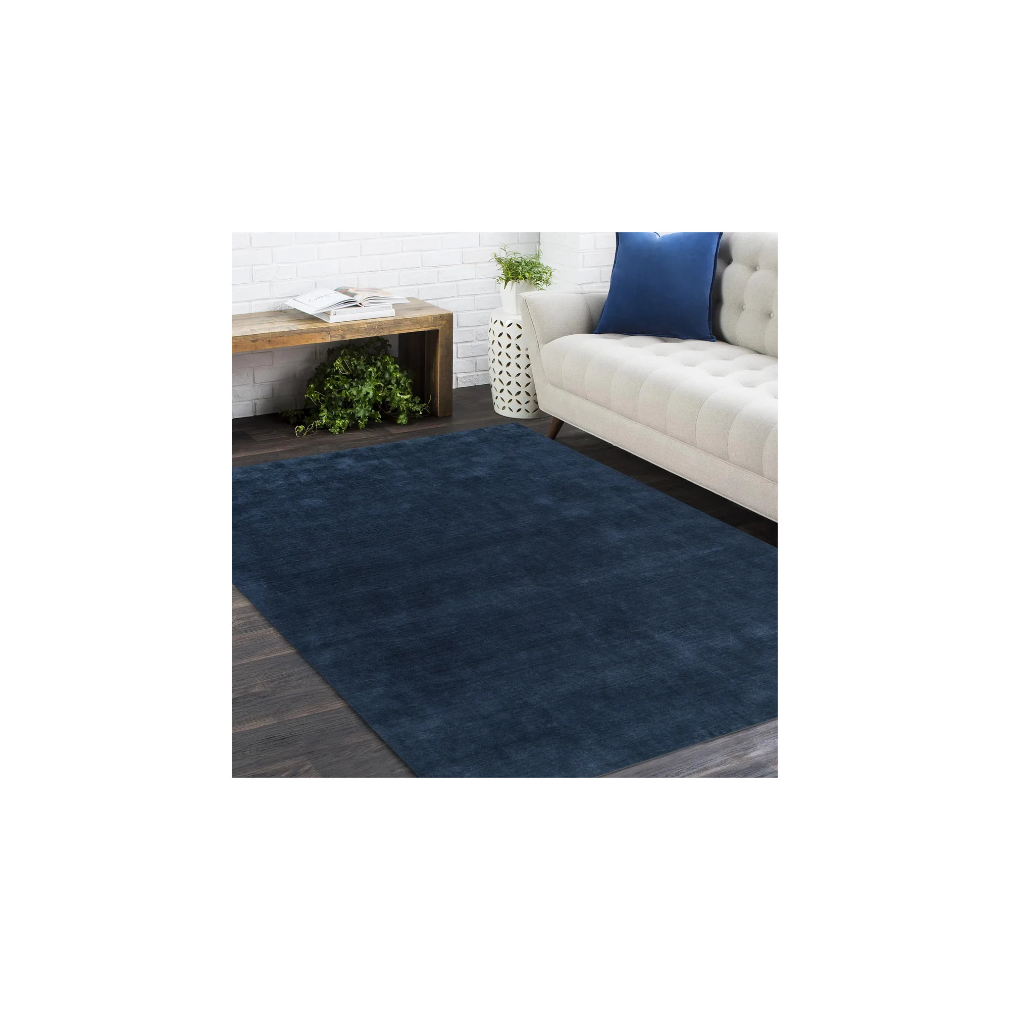Handmade Navy Rug, Rectangle 5' x 8'