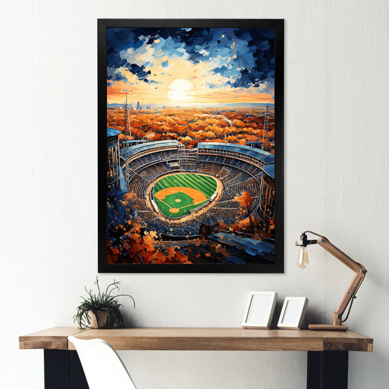 Vue d'oiseaux du stade I, Cadre simple noir, H 44 po x l 34 po x P 1,5 po