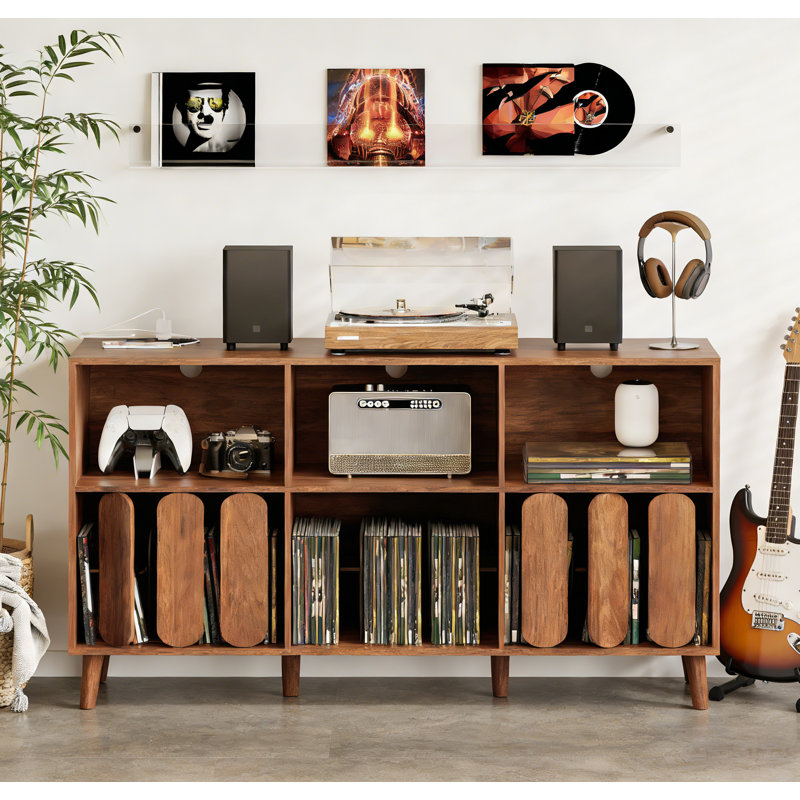 Large Record Player Stand,Modern Vinyl Record Storage Holder with Charging Station and 2 USB Ports,Record Storage Turntable Stand Record Stand Table