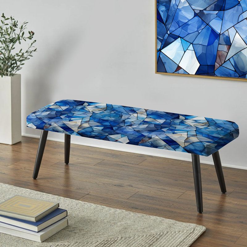 Deep Cobalt Blue Symmetry Glass - Geometric Upholstered Black Bench