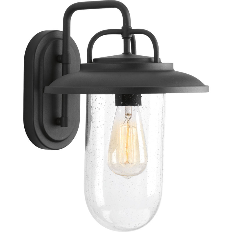 Luminaire de grange d'extérieur en verre martelé noir H 14,375 "Emmalyn
