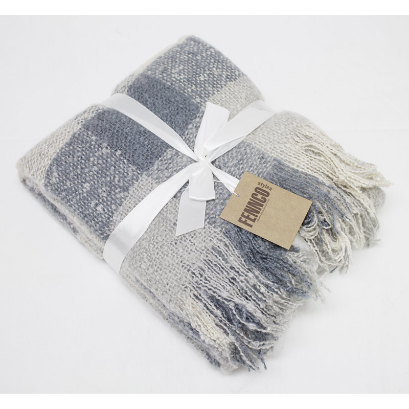 Knitted Throw Blanket, Gray/Blue