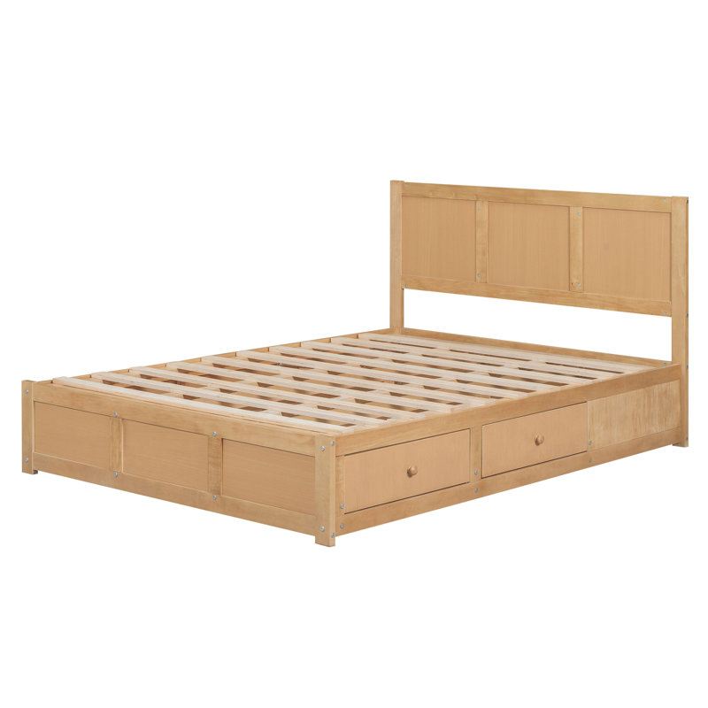 Full Size Wood Platform Bed With Underneath Storage And 2 Drawers, Full