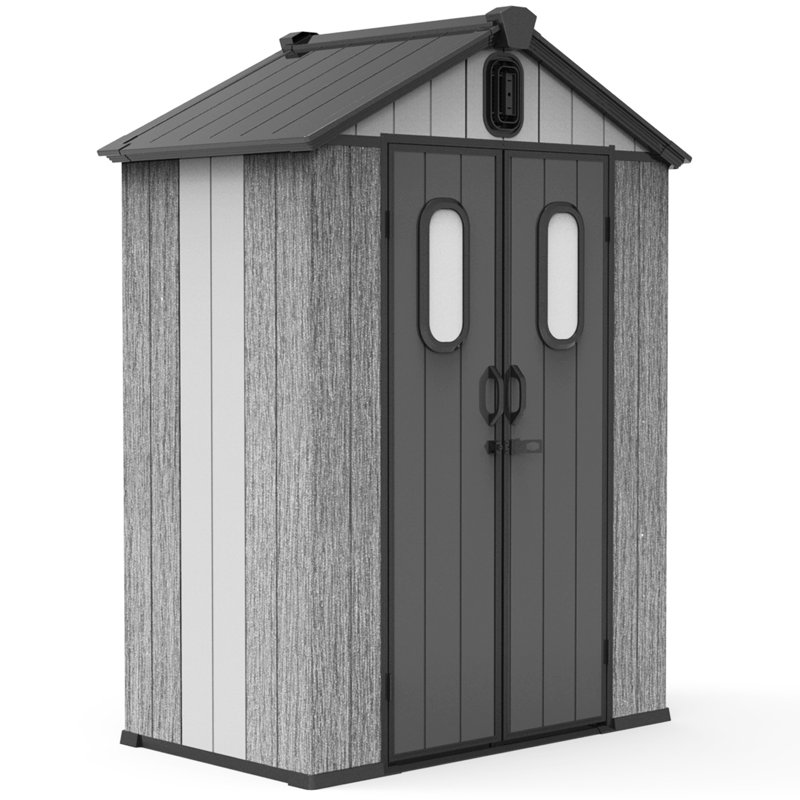 5x3ft Gray Outdoor Resin Tool Storage Shed With Transparent Windows, Louvered Vents, Double Lockable Doors, And Roof - Ideal For Of Patio Lawn Gear Backyard, Patio, Spacious Garden Tools, Furniture,