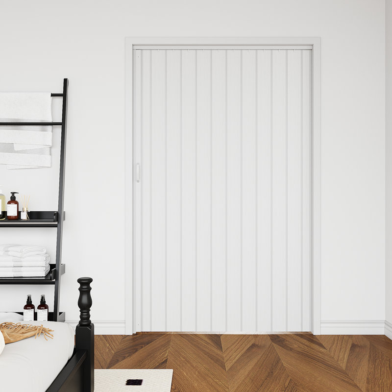 Porte accordéon pliante 36 po x 80 po en PVC / vinyle, Blanc, 60 po x 80 po
