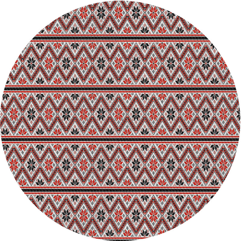 Tapis noir/rouge tissé à la machine, Rond 7 pi