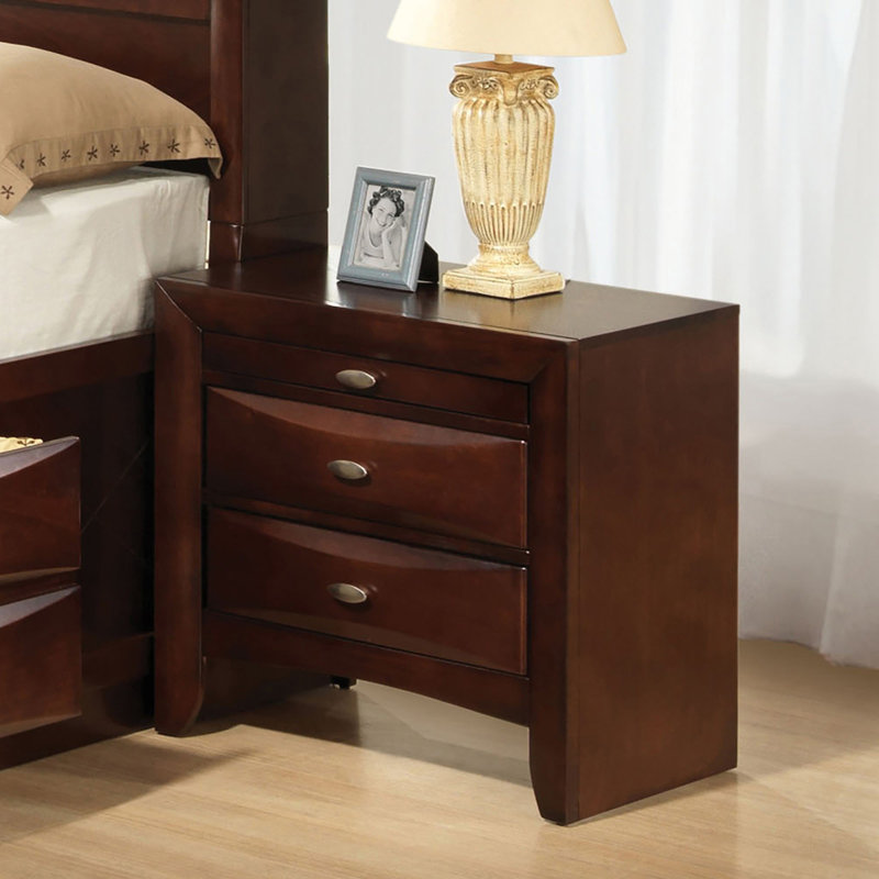Table de chevet simple contemporaine 1pc avec 2 tiroirs et poignées, Cerisier