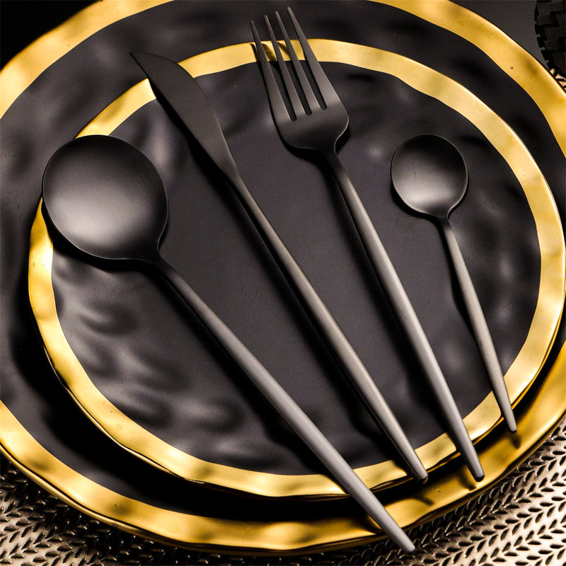 Fairmont Park Ahman 24 Piece Stainless Steel Cutlery Set , Service for 6, Matte Black