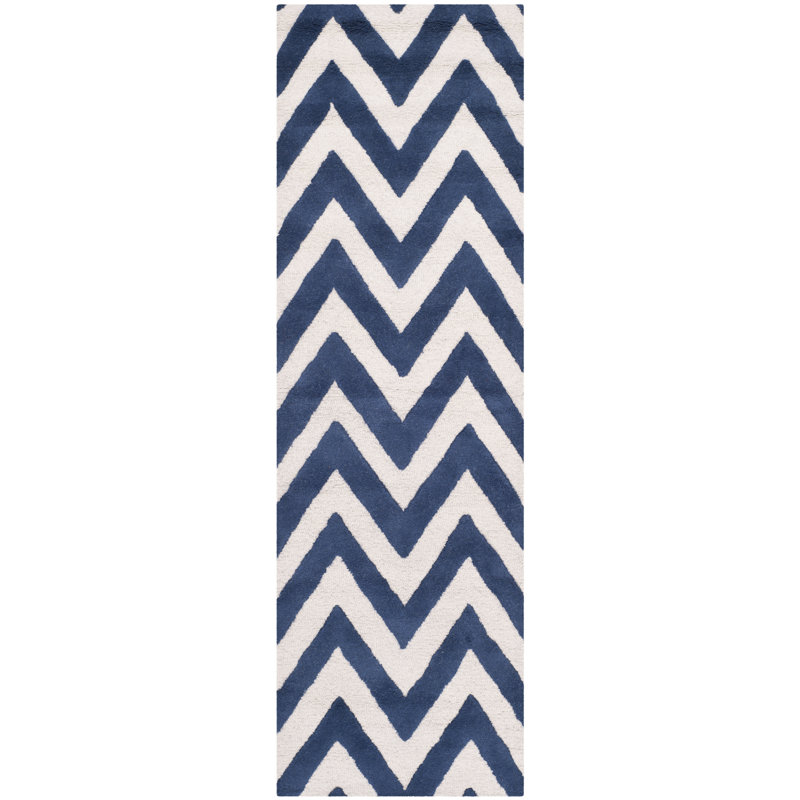 Chevron Wool Hand Woven Area Rug, Runner 76 x 183cm