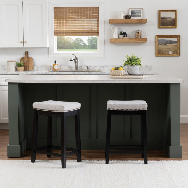 Bartonville Counter & Bar Solid Wood Backless Stool with Upholstered Seat, Counter Stool (26.5" Seat Height)