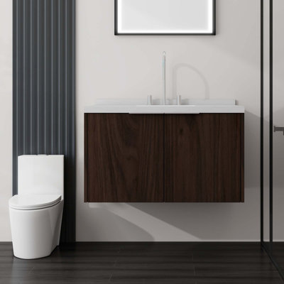 Meuble-lavabo flottant avec comptoir en marbre de culture et portes à fermeture en douceur