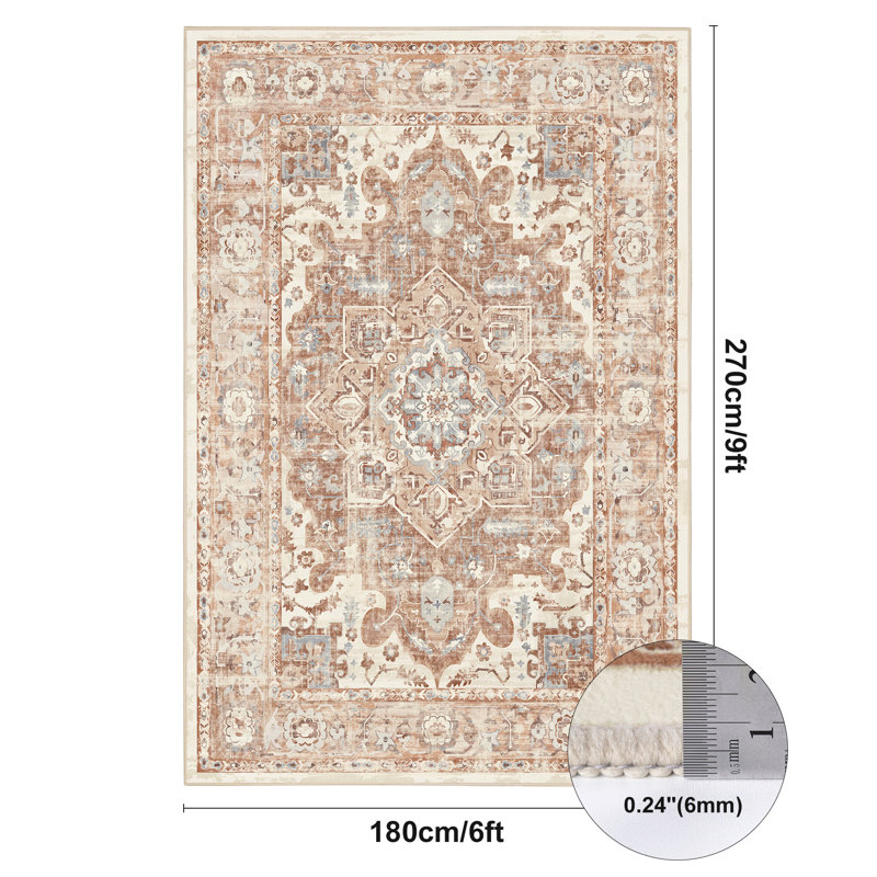 Faux Wool Anti-slip Washable Oriental Area Rug, Rectangle 6' x 9'