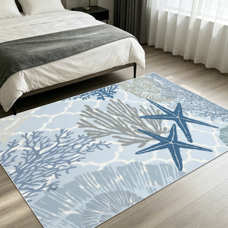 1PC Coastal Nautical Ocean Coral Starfish area rugs for Living Room, Soft and Comfortable, Suitable for all seasons, easy-to-maintain, machine washable Indoor floor mat, Under Table Farmhouse suitable for dining space, bedroom, entryway, patio