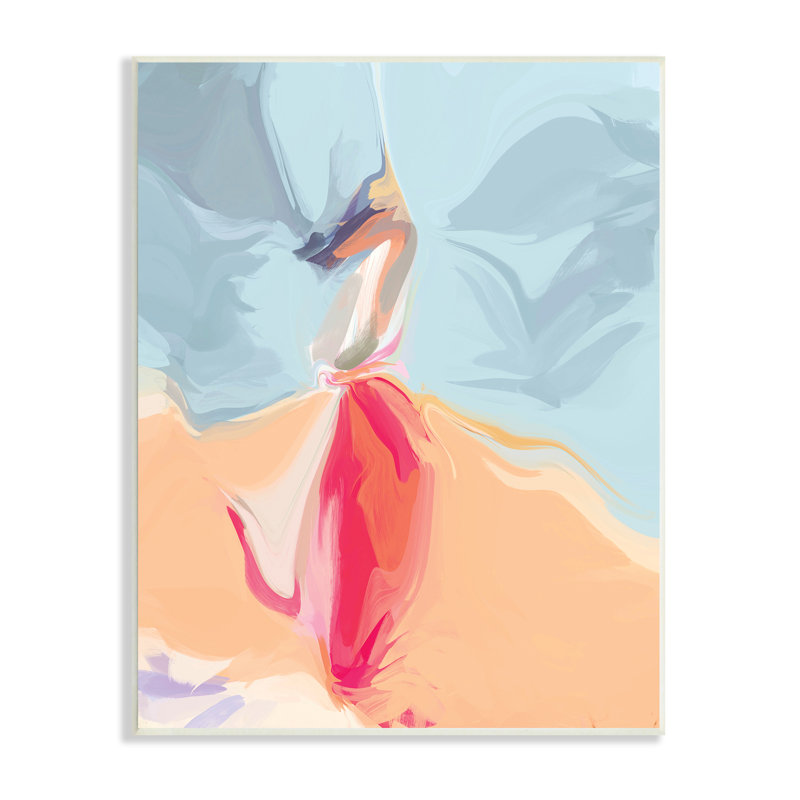 Mouvement abstrait dansant rose bleu orange, Giclée encadrée noir minuit, H 30 po x l 24 po