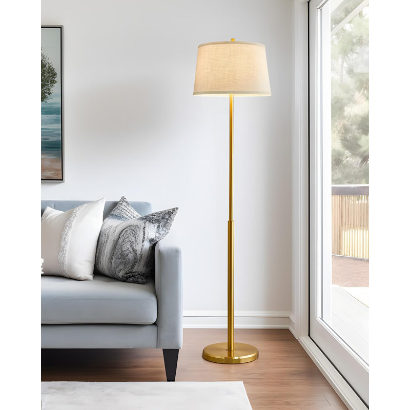 61.75" Gold Modern Floor Lamp with Linen Shade