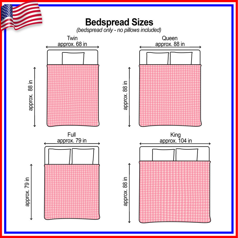 Pink Houndstooth Pattern Quilted Bedspread All Sizes, Full / Double