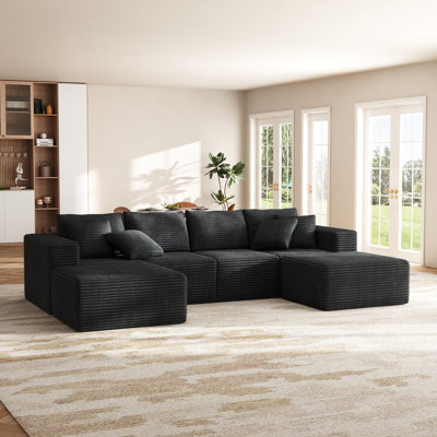 137" Comfy Cloud Couch, Modular U Shaped Sectional Sofa With Chaise And Ottoman