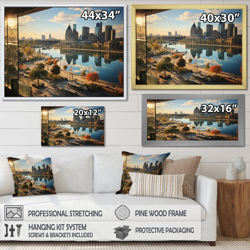 «Detroit Motor City I - Detroit», reproduction sur toile, H 24 po x l 32 po x P 1 po, Cadre flottant blanc