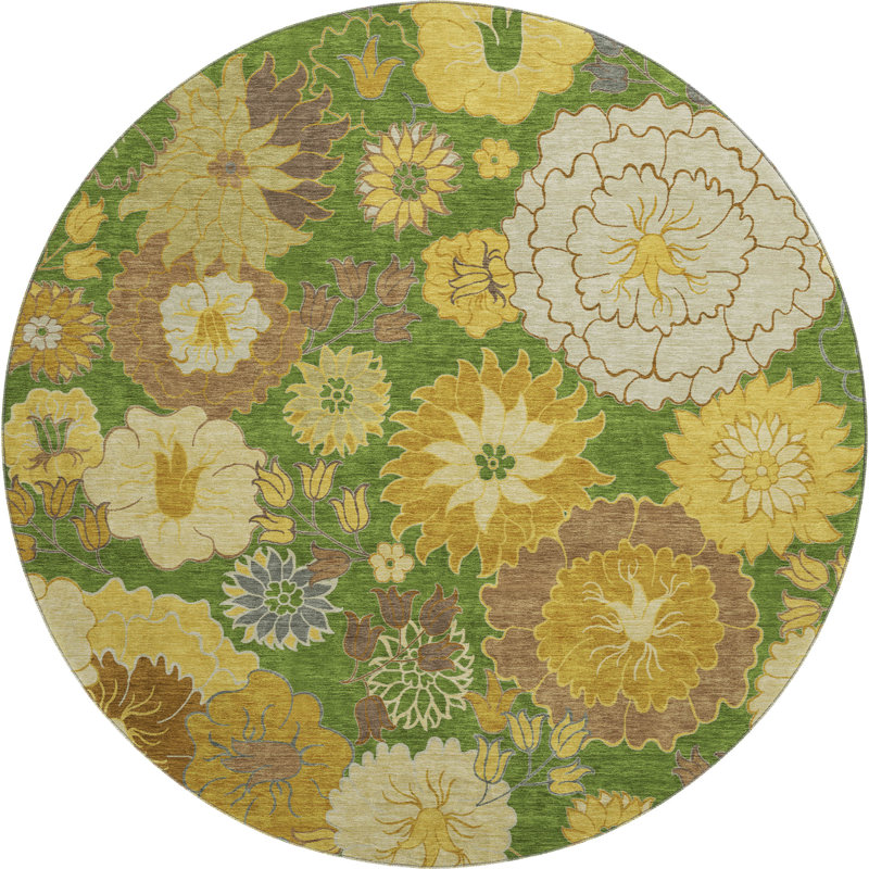 Tapis floral lavable à la machine de qualité supérieure Mayfield AMF2294, Fougère, Rond 8 pi