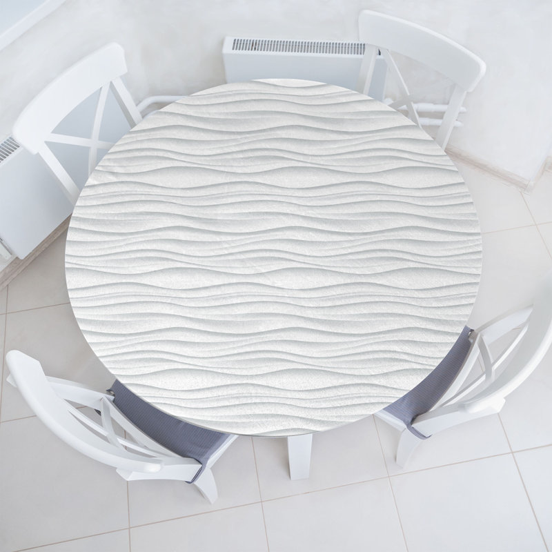 Ebern Designs Neutral Fitted Round Tablecloth Dust Off White